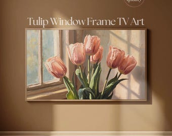 フレームTVアート チューリップウィンドウ | ヴィンテージ風厚塗り油絵 テレビアートディスプレイ 4K | Samsung Frame TV用
