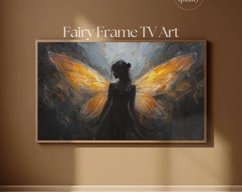 ダークフェアリーフレームTVアート｜ムーディーな黄金の翼の厚塗り油絵｜サムスンフレームTVデジタルダウンロード