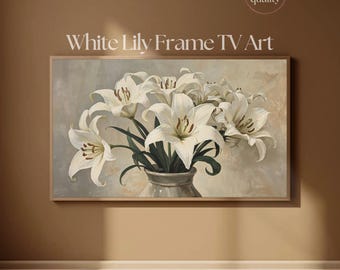フレームTVアート ホワイトリリーブーケ | ヴィンテージ油絵TVアートディスプレイ 4K | Samsung Frame TV用