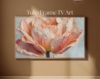 フレームTVアート チューリップの花 | ヴィンテージ風厚塗り油絵 テレビアートディスプレイ 4K | Samsung Frame TV用