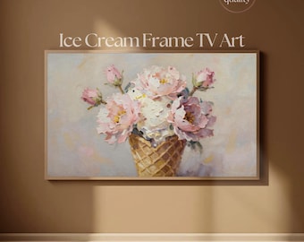 フレームTVアート 牡丹アイスクリーム | ヴィンテージ風厚塗り油絵 テレビアートディスプレイ 4K | Samsung Frame TV用