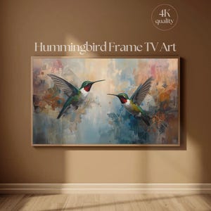 Hummingbird Frame TV Art | Impasto Ruby Pair Abstract Bird Summer Painting | Samsung Frame TV Digital Download