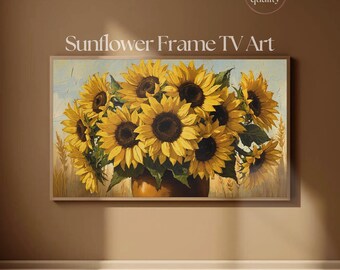 フレームTVアート ひまわりの花束 | ヴィンテージ風厚塗り油絵 テレビアートディスプレイ 4K | Samsung Frame TV用