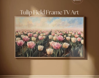 フレームTVアート チューリップ畑 | ヴィンテージ風厚塗り油絵 テレビアートディスプレイ 4K | Samsung Frame TV用
