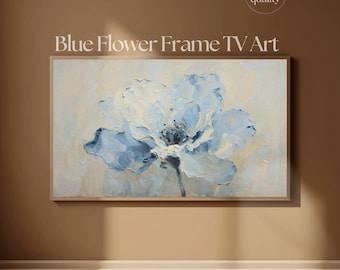 フレームTVアート ダスティブルーの花の絵画 | 柔らかな植物のフローラルTVアートディスプレイ 4K | Samsung Frame TV用