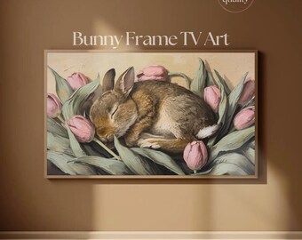 フレームTVアート 眠るウサギ | ヴィンテージ風厚塗り油絵 テレビアートディスプレイ 4K | Samsung Frame TV用