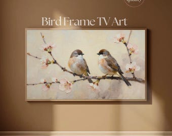 フレームTVアート 桜の枝にとまるスズメ | ジャパンディ春のTVアートディスプレイ 4K | Samsung Frame TV用