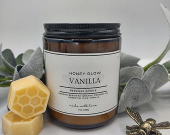 Vanilla Beeswax Candle | 100% Pure Beeswax, Essential Oils, Organic Coconut Oil | Hand poured in Kentucky | Clean, Non-Toxic | Local
