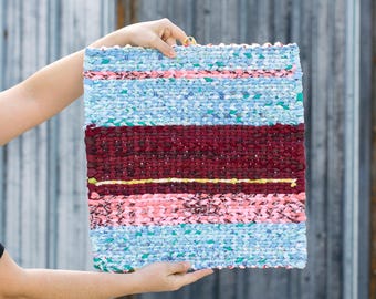 Handwoven Wall Hanging, Wall Art, Repurposed Textiles, 18" x 18" Square, Abstract Art, Pop of Color, Upcycled Materials, Appalachian Artisan