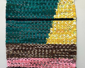Handwoven Wall Hanging, Wall Art, Repurposed Textiles, 18" x 18" Square, Abstract Art, Pop of Color, Upcycled Materials, Appalachian Artisan