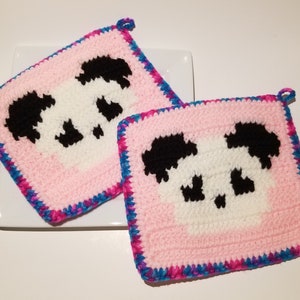 Crochet Pink Panda Potholders: Animal Lover Gift (Set of 2)