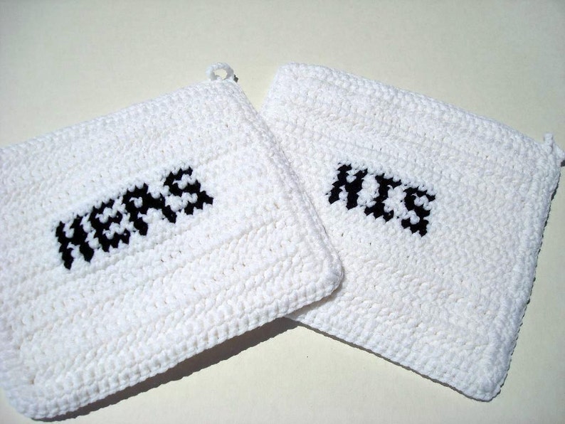Black and White His & Hers Potholders Wedding Gift Valentines Day