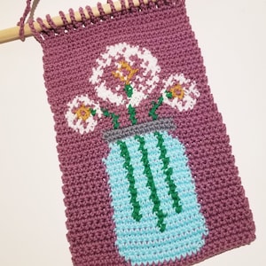 Dandelion Flowers in Mason Jar Crochet Wall Hanging Room, Handmade Wall Deco Art