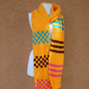 Long Scarf for Women, Multicolor Scarf, Mango, Turquose Blue, Chocolate Brown, Bright Pink Scarf Stripe Checker - Orange Scarf