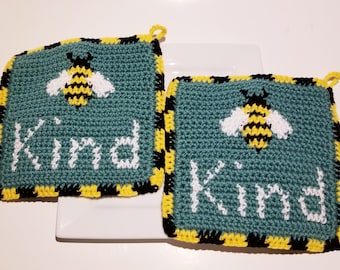 Maniques en forme d'abeille : tampons chauffants pour la cuisine, ensemble de dessous de plat au crochet, ensemble de deux supports pour noyaux