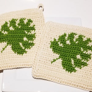 Monstera Leaf Plant Potholders, Kitchen Home Decor, Hot Pad, Pot Holders Trivet Set of Two. A Modern Minimalist Housewarming Gift Set.