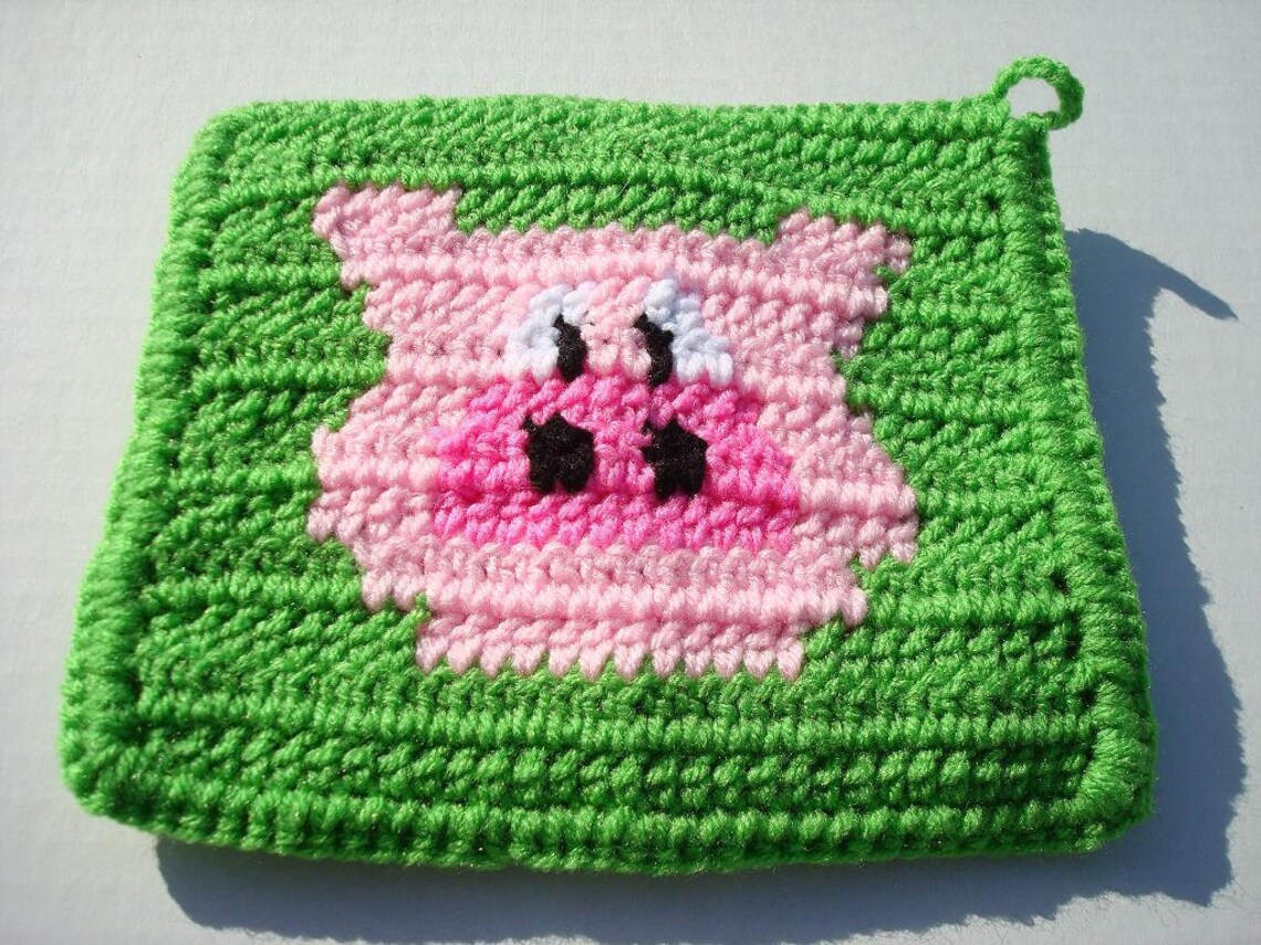 Two Pig Potholders Bright Lime Green Pig Potholders Pink Etsy