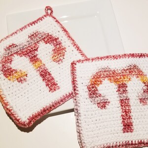 ARIES Zodiac Sign potholders, pot holders, crochet hotpad hot pad trivet - Sun Sign, Fire Sign, horoscope gift - Astrology, Astrological