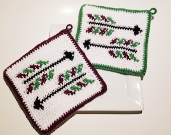 Arrow Potholders: Southwest Kitchen Decor (Set of 2) Handmade, Homemade Crocheted Pot holders