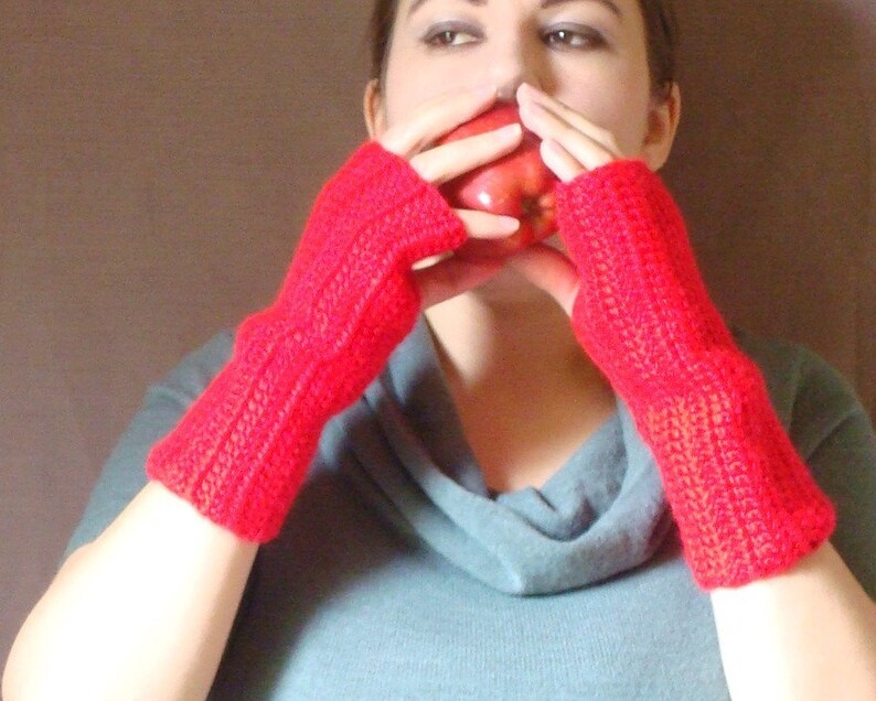 Red Fingerless Gloves Crochet Fingerless Gloves, Wrist Warmers, Arm