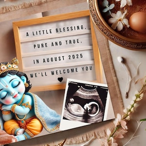 Baby Krishna Schwangerschaftsankündigungsvorlage | Krsna Schwangerschaft Nachrichten, Hindu Schwangerschaftansage | Bearbeitbar auf Canva