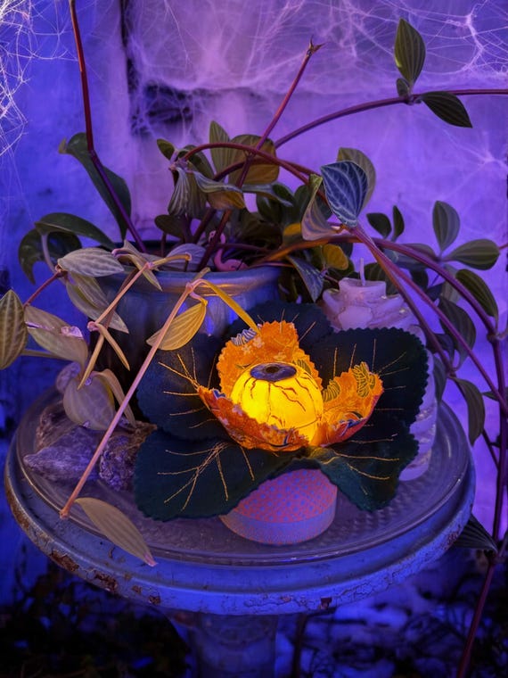 A handmade eyeball-blooming plant light that looks like it crawled out of a fantasy novel — genuinely unsettling and gorgeous at once.