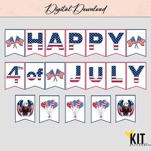 4th of July Banner: Independence Day Pennants, Patriotic Bunting (PDF Downloadable File)