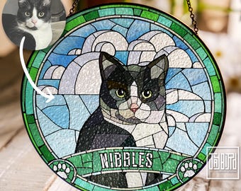 Pet Portrait, Stained Glass Suncatcher, Stained Glass Cat Memorial, Custom Cat Portrait from Photo, Sympathy Gift, Stained glass Cat