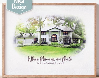 Personalized House Portrait, Watercolor style, Painting from Photo, Realtor Closing Gift, New Home Gift, Custom Portrait, Home Illustration