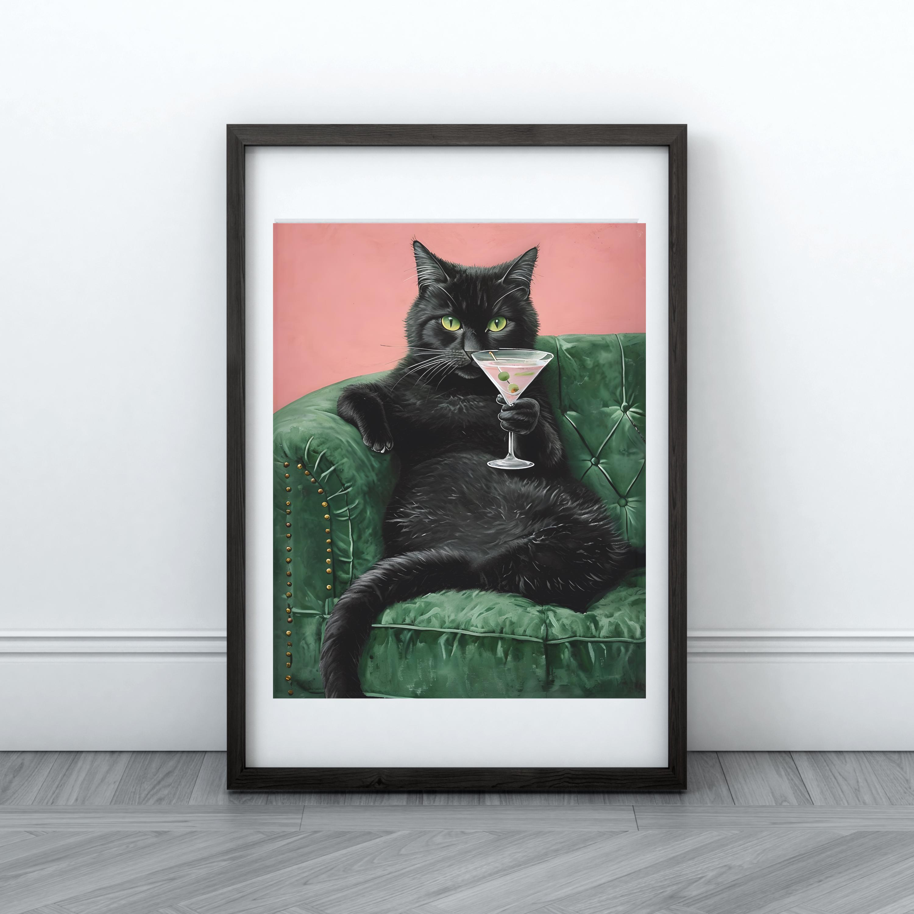 Retro Black Cat Martini Art Print, Bar Cart Decor (digital Download) - Etsy