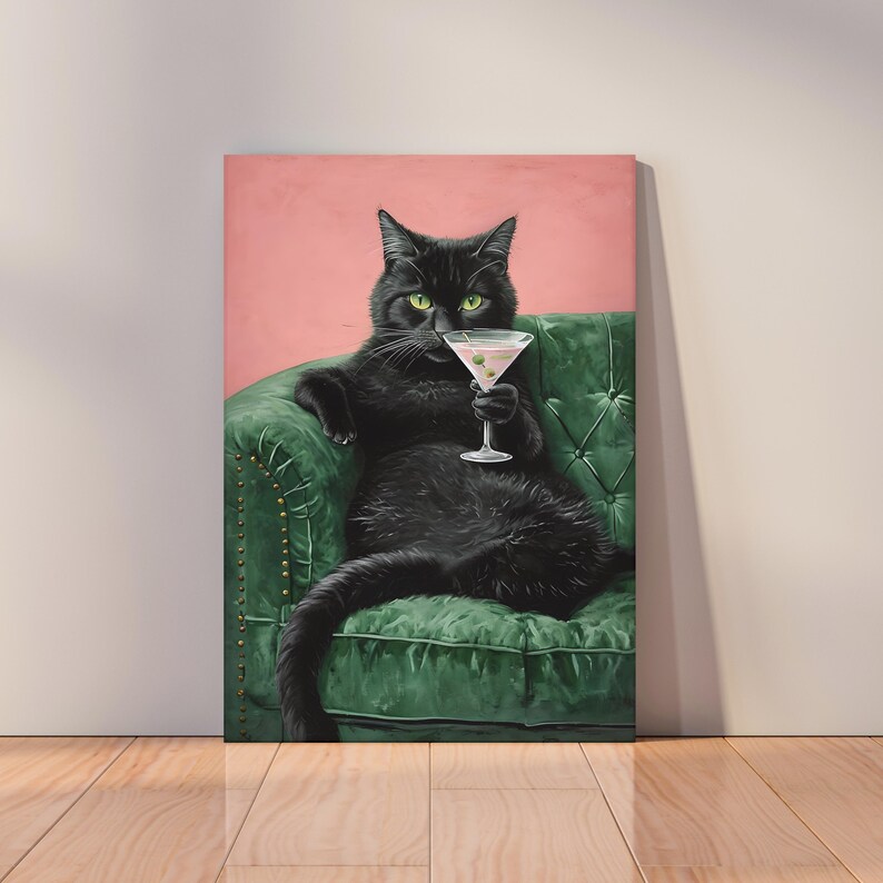 Retro Black Cat Martini Art Print, Bar Cart Decor (digital Download) - Etsy