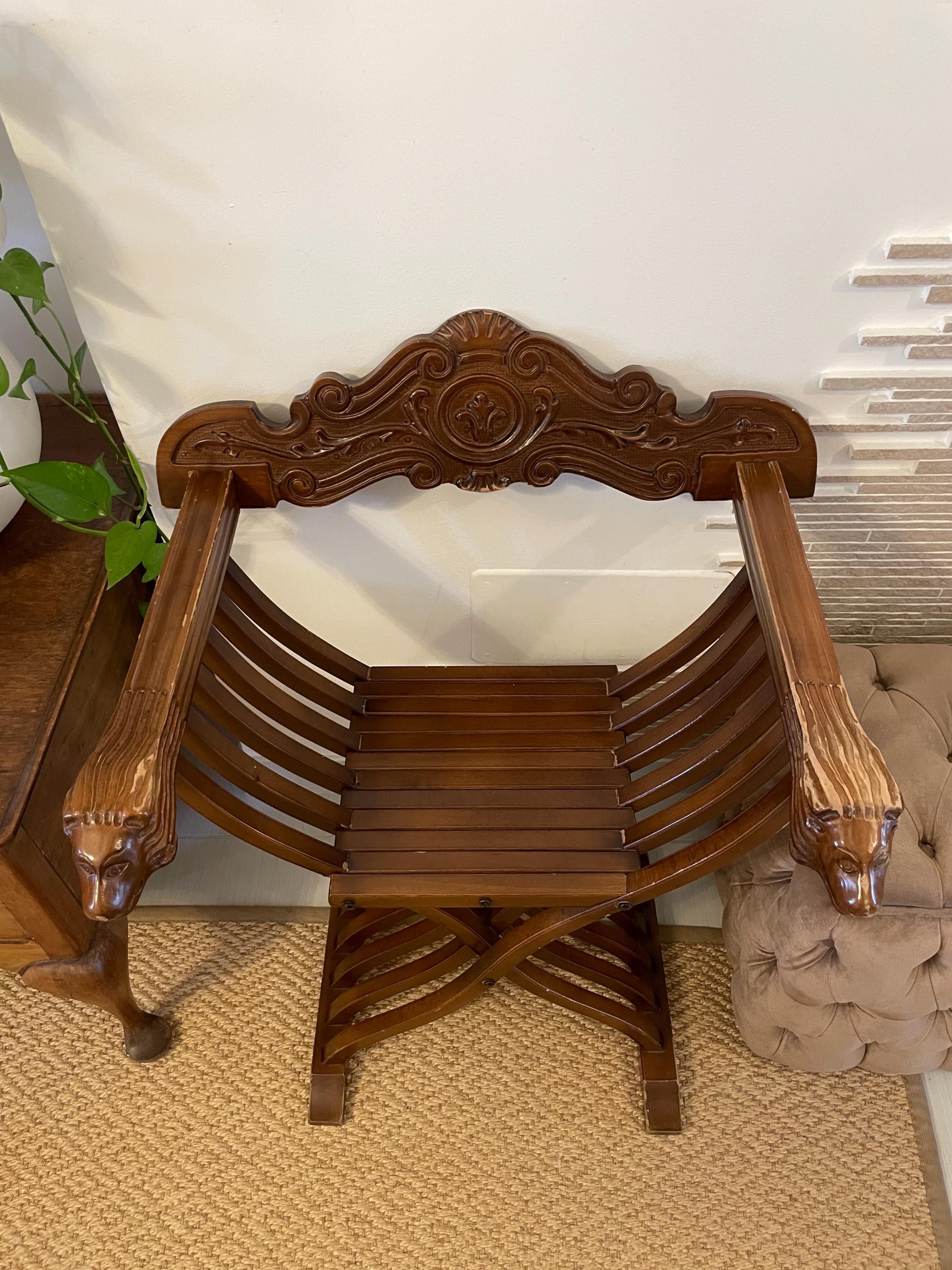 折りたたみ椅子、アームチェア、サヴォナローラ、ヴィンテージ、ミッド