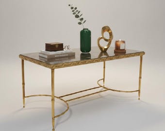 marble fossil Vintage table bamboo living space age regency mid century antique design handmade decoration Brass wood deco Italy coffee