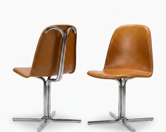4 leather bauhaus dining chairs vintage wood steel frame mid century style outdoor Italian style gift space age design elegant Cassina