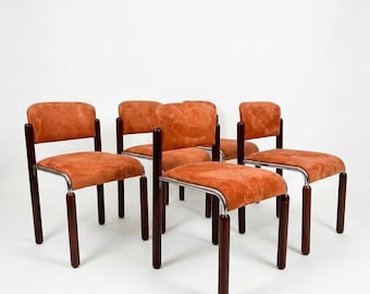 4 Alcantara lederen Bauhaus eetkamerstoelen vintage hout staal mid-century stijl buiten Italiaanse stijl cadeau space age design elegant Cassina
