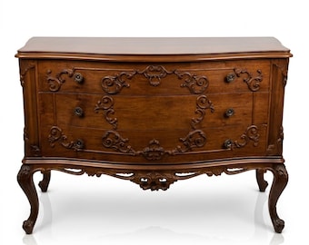 cajonera de madera vintage diseño mediados de siglo art déco rococó antiguo francés Luis XV lujo barroco armario tallado hecho a mano Italia