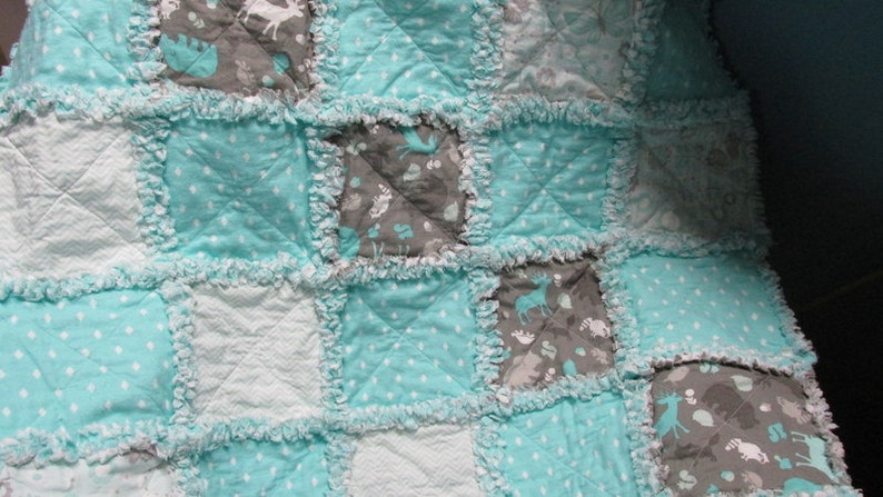 mint animals Baby girl rag quilt shabby chic polka dots