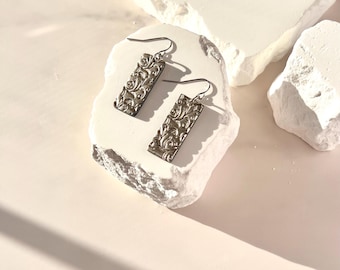 Handmade Textured Polymer Clay Earrings: Faux Silver Dangles