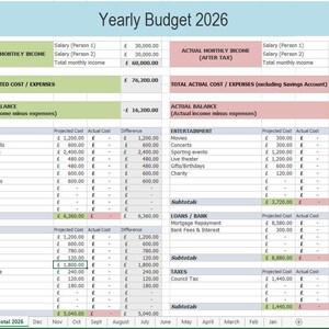 2026 Fully Editable Spreadsheet Personal Finance Tracker: Monthly Budget with Yearly Summary