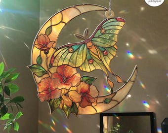 Luna Moth Butterfly Suncatcher, Butterfly Acrylic Ornament, Stained Glass Window Hangings Wall Art, Unique Christmas Gift, Gift For Her