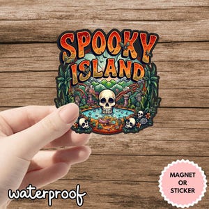 Spooky Island Sticker/Car Magnet, Funny Halloween Skeleton, Halloween Movie Sticker ,90s Nostalgia Halloween Sticker, Summer Spooky Sticker