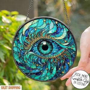 Evil Eye Stained Glass SunCatcher, Evil Eye Light Catcher Window Hanging, Protection Charm Home Decor, House Protection Gift