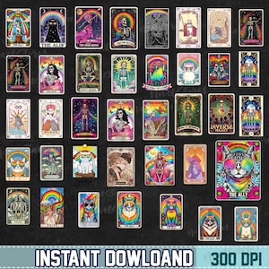 Plus de 35 cartes de tarot LGBT LGBT carte, lot de sublimation de tarot de la fierté, des cliparts sorcière queer, tarot squelette arc-en-ciel, téléchargement numérique pour Cricut