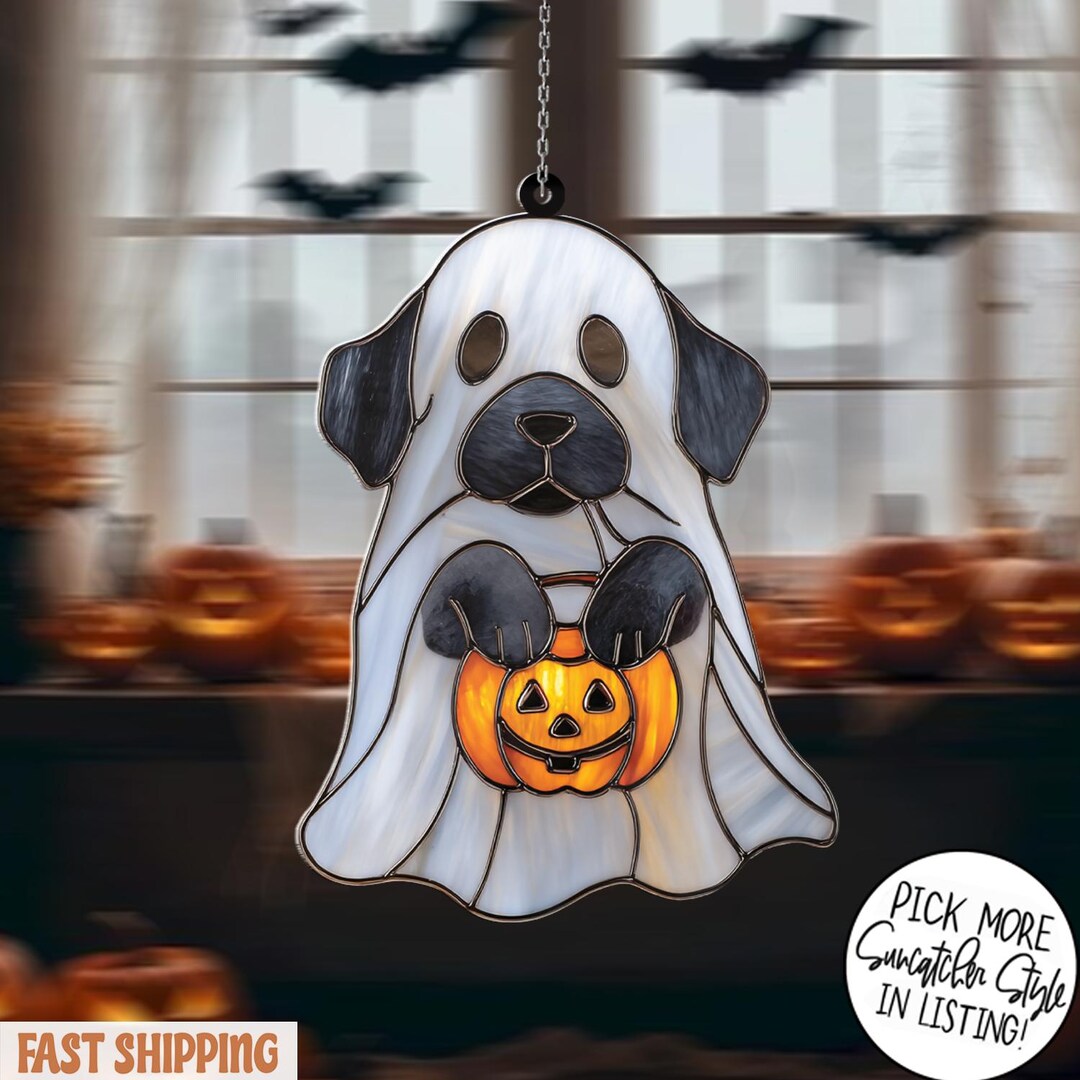 Labrador Black Personalised Stained Glass Effect Suncatcher – Villager