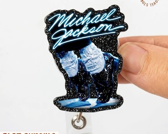 Porta credenciales del Rey del Pop, Porta credenciales de Michael Jackson, Porta credenciales de música pop retro, Porta identificación de cantante vintage, Regalo para fans de la música, Retráctil