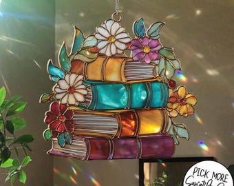 Flower Book Acrylic Suncatcher Window Hanging,Library Book Decor Home,Book Club Lover Gift,Librarian Gift,Bookish Library Decor,Gift For Her