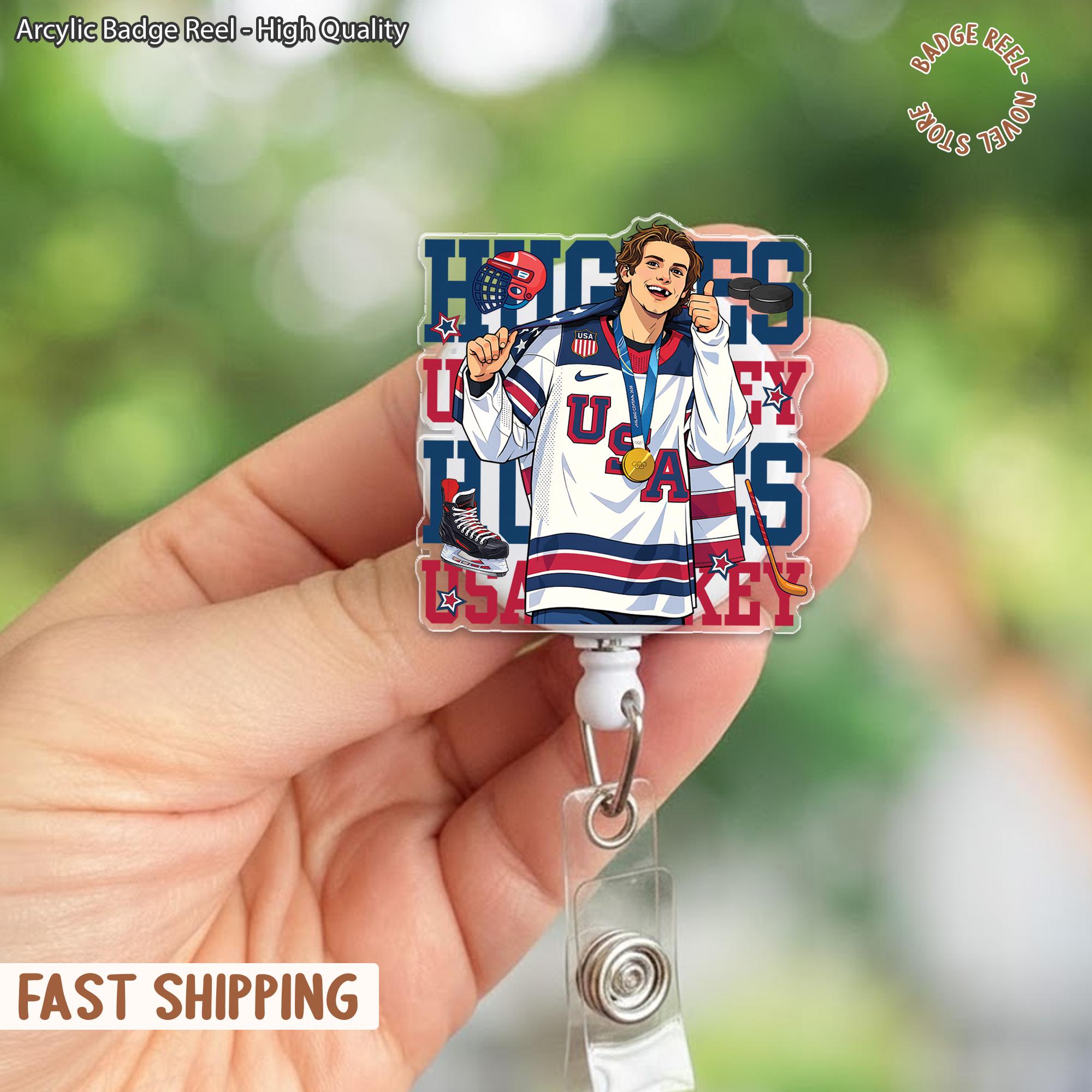 Discover J.Hughes 86 USA Hockey 2026 Golden Goal Badge Reel, Hockey Fan Nurse ID Holder, Team USA Sports Gift