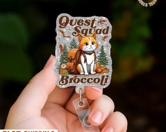Quest Squad Broccoli Fourth Wing Badge Reel, 4th Wing Dragon Badge Reel, Book Lover Gift, ID Holder, Badge Clip for Reader, Fantasy Dragon