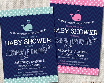 Whale baby shower invite, Custom Printable, baby shower invitation, whale baby shower decor, boy or girl