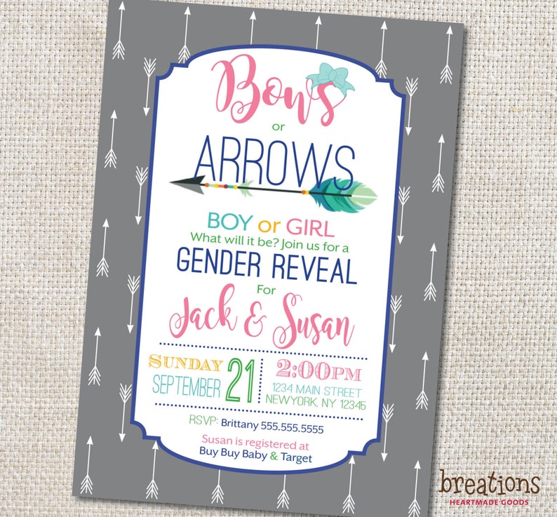 Bows or Arrows Gender Reveal Invitation Bows or Arrows Baby Etsy Israel